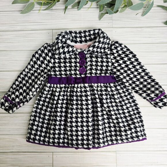 Kids Headquarters Coat Girls 12M Purple Houndstooth Peter Pan Collar Classic Vin - Picture 1 of 6